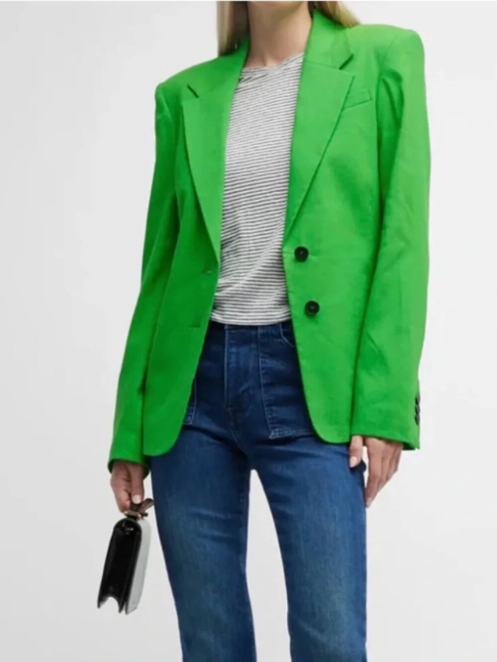 FRAME The Femme Oversized Linen Blazer - Peridot Green (Size 6) - Picture 3 of 12